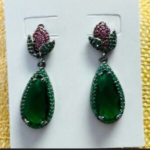 Elegant Green and Purple Drop Earrings